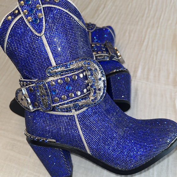 New Super Rare Dolls Kill Sheriff Shine Cowboy Boots - Blue Bling - Picture 5 of 10